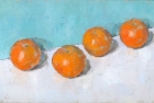 OSL026 \'Oranges on white and blue\' oil on canvas 18 x 30 cm 1983