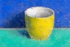 OSL114 \'Yellow and white on green and blue\' oil on board 15 x 20 cm 1998