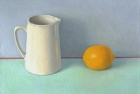 OSL206 \'White and yellow with red on green and blue II\' oil on canvas 25 x 35 cm 2013