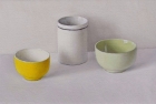 OSL219 \'Yellow, white and green with pink and black\' oil on canvas 20 x 30 cm 2015
