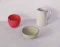 OSL232 \'Red, green and white on grey and pink\' oil on canvas 40 x 50 cm 2016