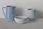 OSL240 \'Blue, white and green on grey and cream\' oil on canvas 24 x 40 cm 2017