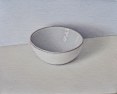 OSL342 \'White bowl on blue and cream\' oil on canvas 20 x 25 cm 2024