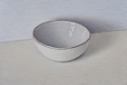 OSL342 \'White bowl on blue and cream\' oil on canvas 20 x 25 cm 2024